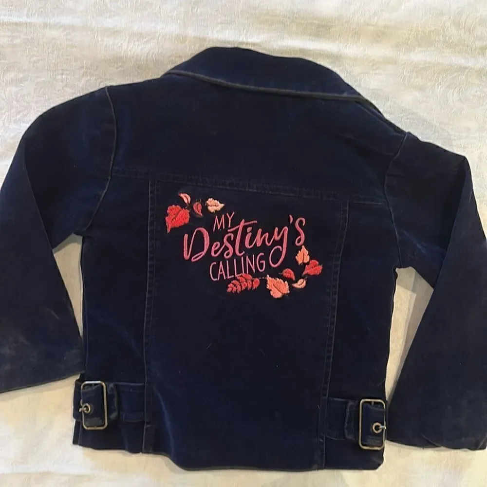 Disney Frozen II Girls Biker Jacket Velvet Elsa Size 3T Navy Blue